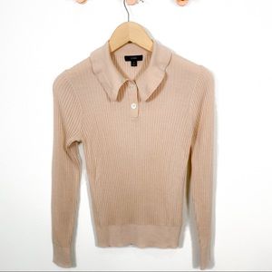 J Crew Ruffle collar ribbed merino wool sweater